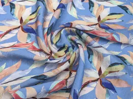 Шелк вискоза цветочная фантазия, голубой джинсовый (отрез 3 м) - интернет-магазин tkani-atlas.com.ua