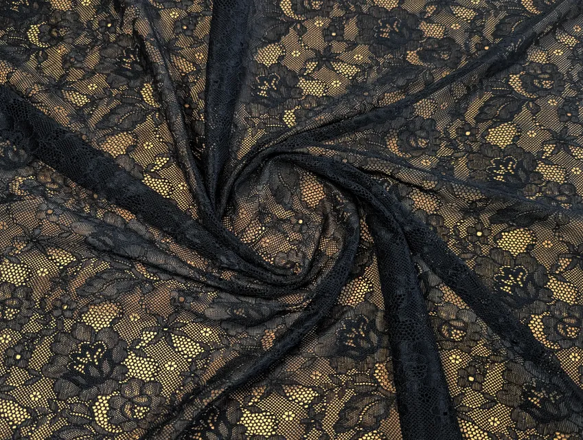 Мереживо Венеція квітковий сад, чорний (відріз 0,5 м) - фото 1 - інтернет-магазин tkani-atlas.com.ua