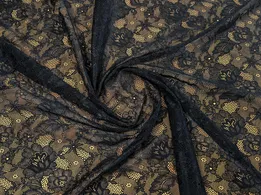 Мереживо Венеція квітковий сад, чорний (відріз 0,5 м) - інтернет-магазин tkani-atlas.com.ua