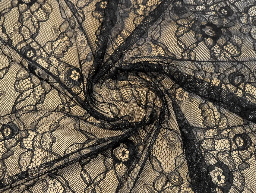 Кружево Венеция цветочная нежность, черный (отрез 0,8 м) - фото 1 - интернет-магазин tkani-atlas.com.ua