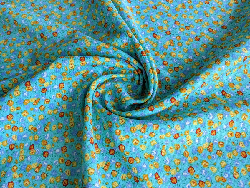 Штапель Бельмондо мелкие розочки, бирюзовый (отрез 0,7 м) - фото 1 - интернет-магазин tkani-atlas.com.ua