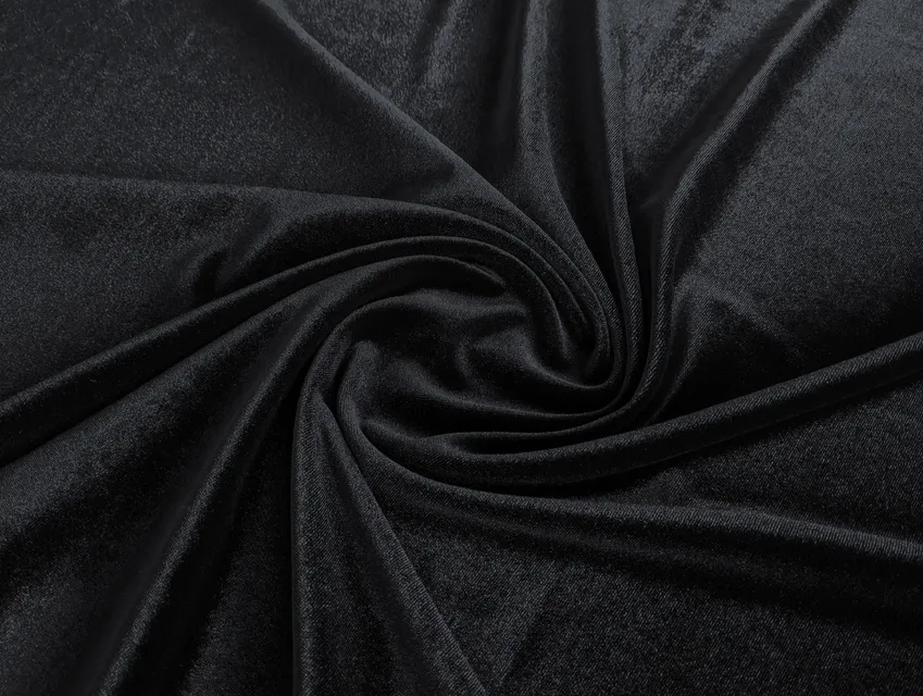 Бархат стрейч Венеция черный (отрез 1,8 м) - фото 1 - интернет-магазин tkani-atlas.com.ua