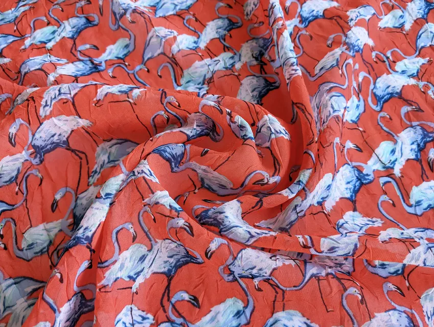 Шифон креш фламинго, коралловый (отрез 2,6 м) - фото 1 - интернет-магазин tkani-atlas.com.ua