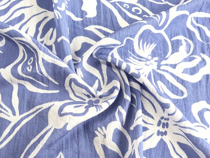 Лен Бохо цветочная композиция, васильковый (отрез 1 м) - фото 1 - интернет-магазин tkani-atlas.com.ua