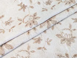 Лен вискоза вышивка цветочное плетение, бежевый меланж (отрез 1,5 м) - интернет-магазин tkani-atlas.com.ua