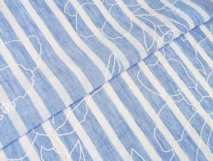 Полільон лакр квіти на смужці, блакитний - фото 1 - інтернет-магазин tkani-atlas.com.ua