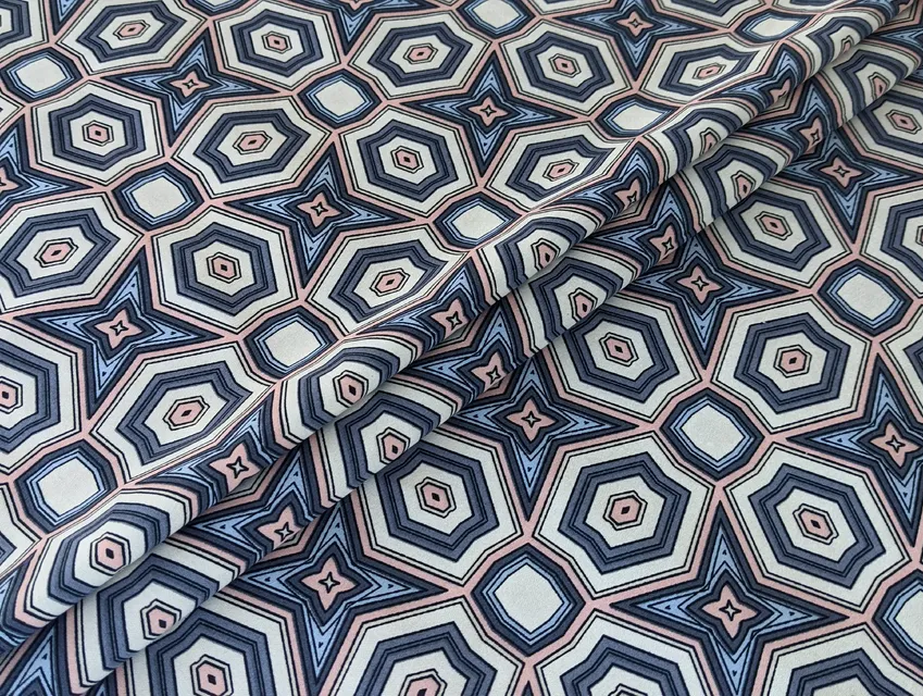 Коттон сатин принт оптическая иллюзия, синий (отрез 2,5 м) - фото 1 - интернет-магазин tkani-atlas.com.ua