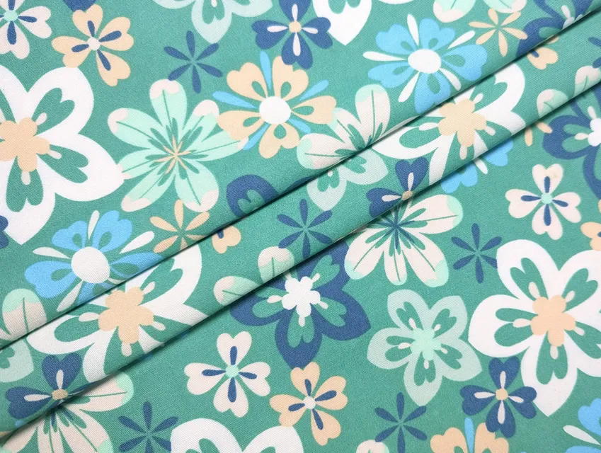 Джинс тенсел цветочная полянка, мята (отрез 0,5 м) - фото 1 - интернет-магазин tkani-atlas.com.ua