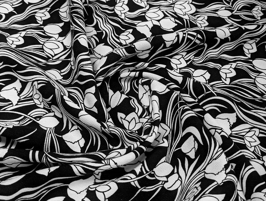 Штапель Бельмондо тюльпаны, черно-белый (отрез 2,6 м) - фото 1 - интернет-магазин tkani-atlas.com.ua