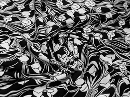 Штапель Бельмондо тюльпаны, черно-белый (отрез 2,6 м) - интернет-магазин tkani-atlas.com.ua