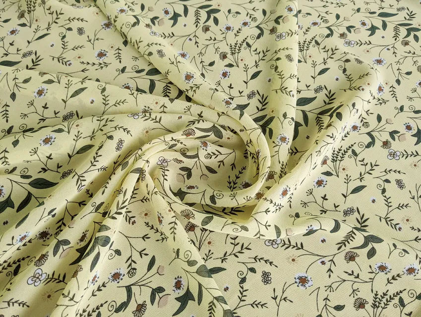 Шифон креповий польова композиція, лимонний (відріз 2,5 м) - фото 1 - інтернет-магазин tkani-atlas.com.ua
