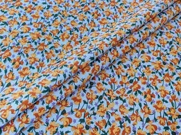 Котон весняна галявина, помаранчевий на блакитному (відріз 1,5 м) - інтернет-магазин tkani-atlas.com.ua