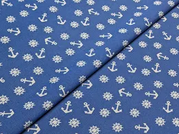 Джинс тенсел принт якоря и штурвалы, голубой (отрез 2,4 м) - интернет-магазин tkani-atlas.com.ua