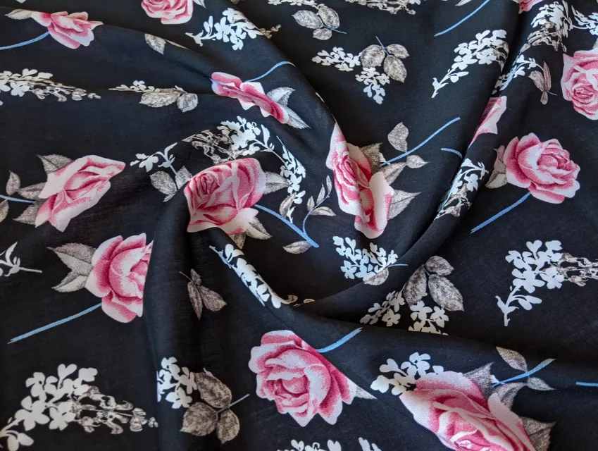 Штапель розы, черный - фото 1 - интернет-магазин tkani-atlas.com.ua