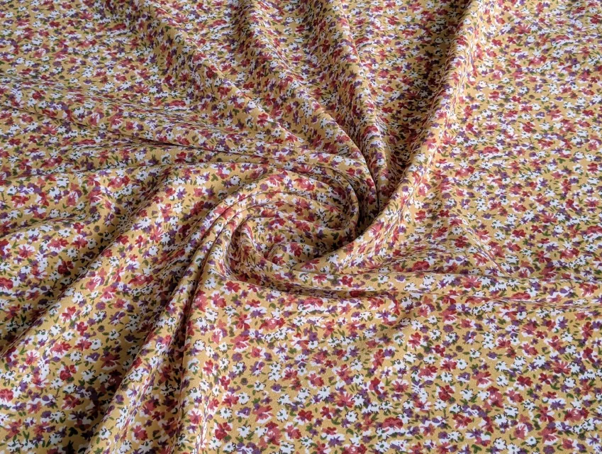 Супер софт принт мелкие цветочки, горчица - фото 1 - интернет-магазин tkani-atlas.com.ua