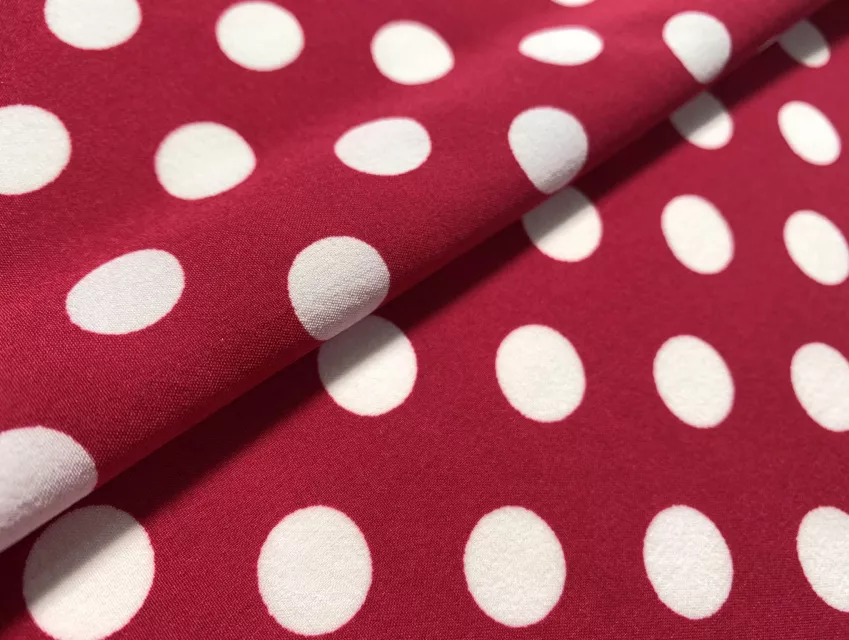 Французская вискоза софт горох 12 мм, белый на бордо - фото 1 - интернет-магазин tkani-atlas.com.ua