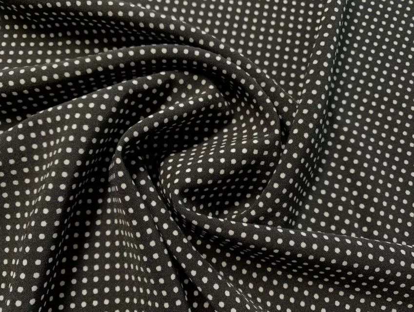 Французская вискоза софт мелкий горошек 2 мм, белый на черном - фото 1 - интернет-магазин tkani-atlas.com.ua
