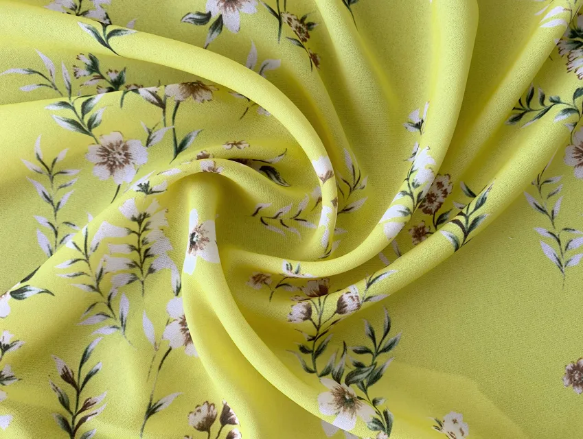 Дона креп квіткова композиція, жовтий - фото 1 - інтернет-магазин tkani-atlas.com.ua