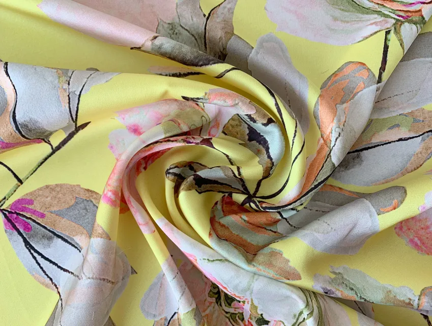 Шовк Армані квітковий букет, лимонно-жовтий - фото 1 - інтернет-магазин tkani-atlas.com.ua