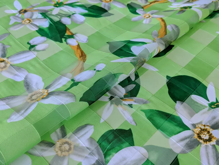 Органза квіткова клітинка, салатовий - фото 1 - інтернет-магазин tkani-atlas.com.ua