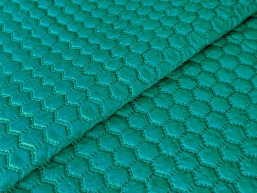 Плащевка строченая шестиугольник 15 мм, бирюзовый - фото 1 - интернет-магазин tkani-atlas.com.ua