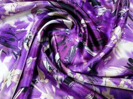 Атлас стрейчевый цветочная фантазия, фиолетовый - интернет-магазин tkani-atlas.com.ua
