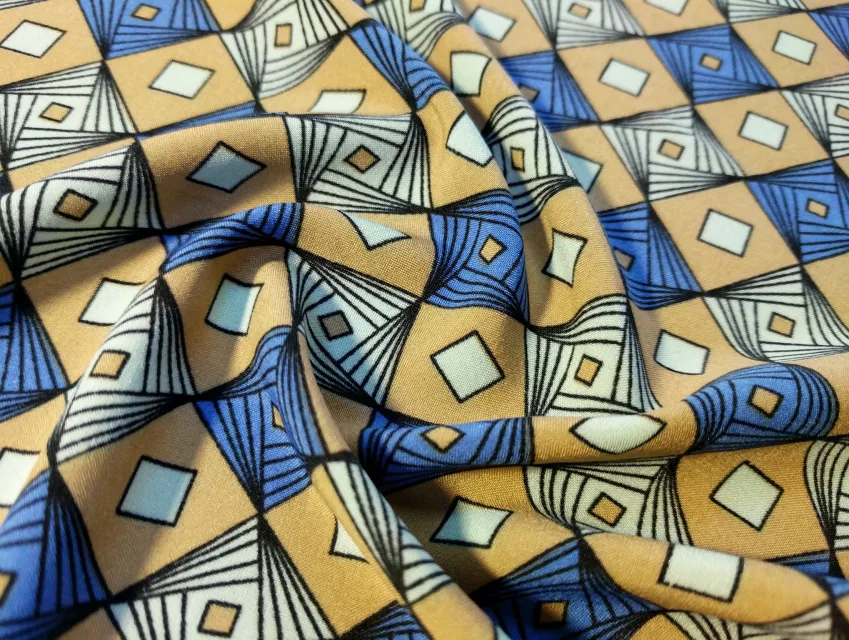 Софт принт геометрическое плетение, голубой с горчичным - фото 1 - интернет-магазин tkani-atlas.com.ua