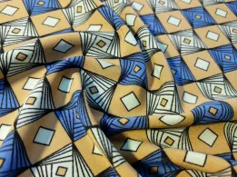 Софт принт геометрическое плетение, голубой с горчичным - интернет-магазин tkani-atlas.com.ua