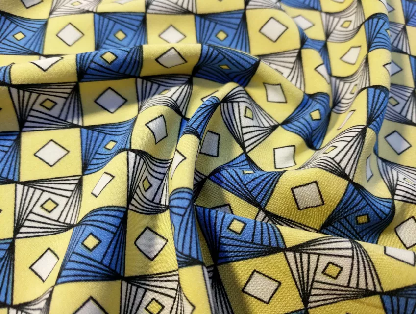 Софт принт геометрическое плетение, желтый с голубым - фото 1 - интернет-магазин tkani-atlas.com.ua