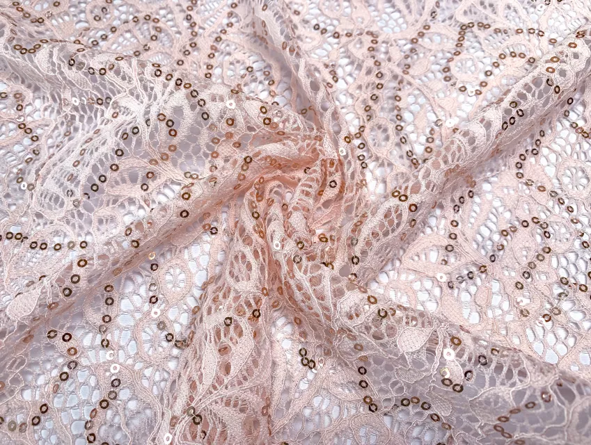 Гіпюр з паєтками, персиковий - фото 1 - інтернет-магазин tkani-atlas.com.ua