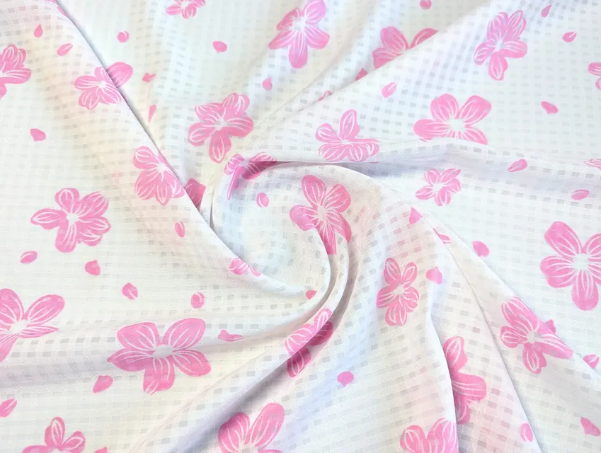 Шифон клітинка квітка 45 мм, рожевий на білому - фото 1 - інтернет-магазин tkani-atlas.com.ua
