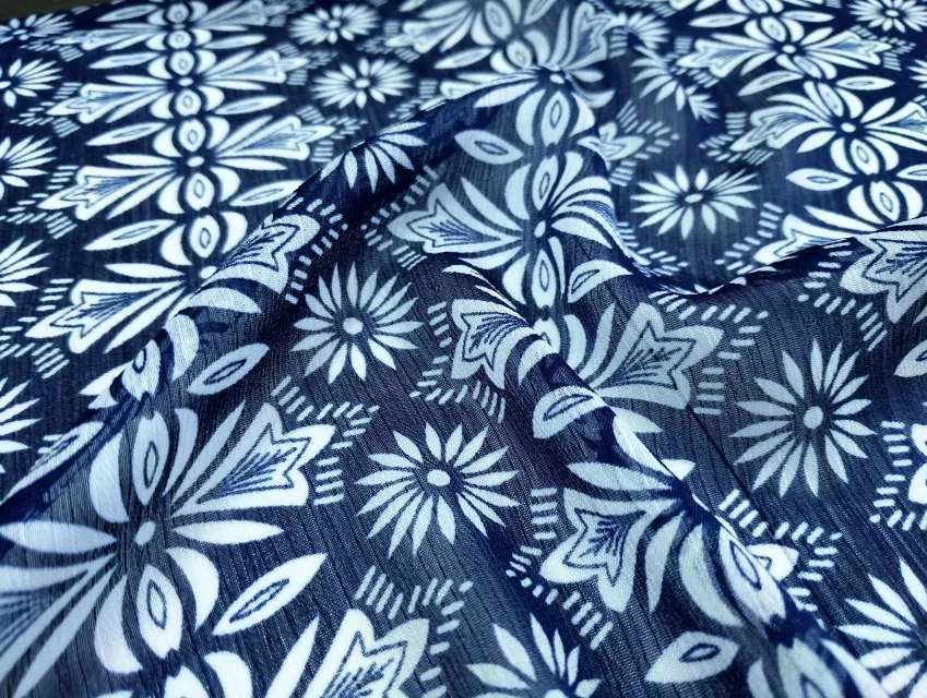 Шифон малюнок квітковий орнамент, темно-синій - фото 1 - інтернет-магазин tkani-atlas.com.ua