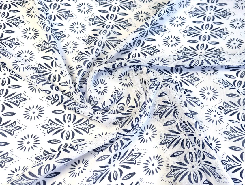 Шифон малюнок квітковий орнамент, білий - фото 1 - інтернет-магазин tkani-atlas.com.ua