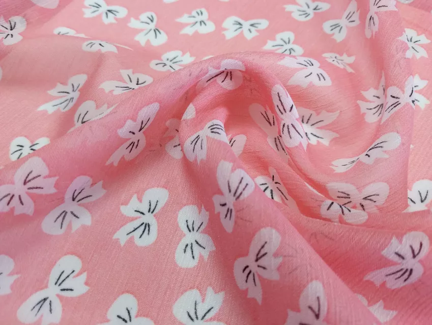 Шифон малюнок бантики, кораловий - фото 1 - інтернет-магазин tkani-atlas.com.ua