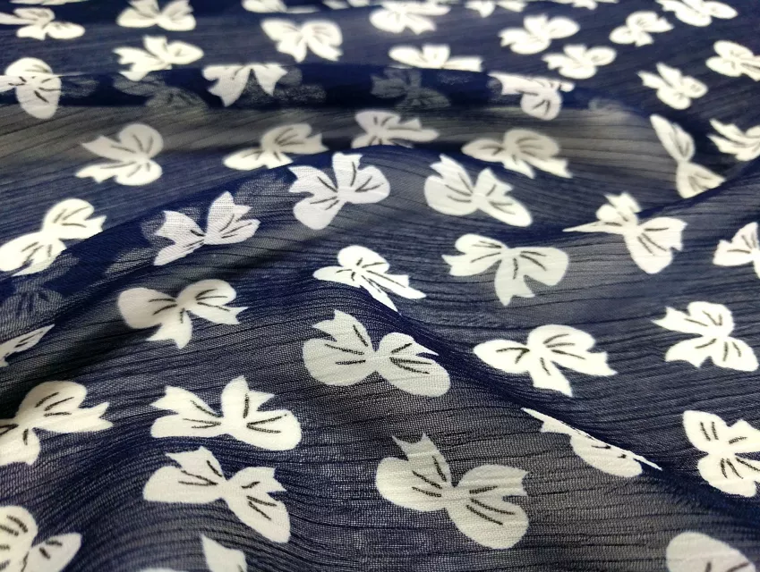 Шифон малюнок бантики, темно-синій - фото 1 - інтернет-магазин tkani-atlas.com.ua