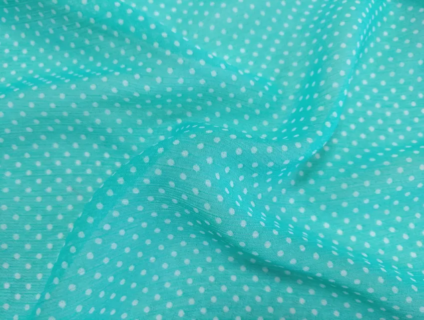 Шифон малюнок горошки, блакитна бірюза - фото 1 - інтернет-магазин tkani-atlas.com.ua