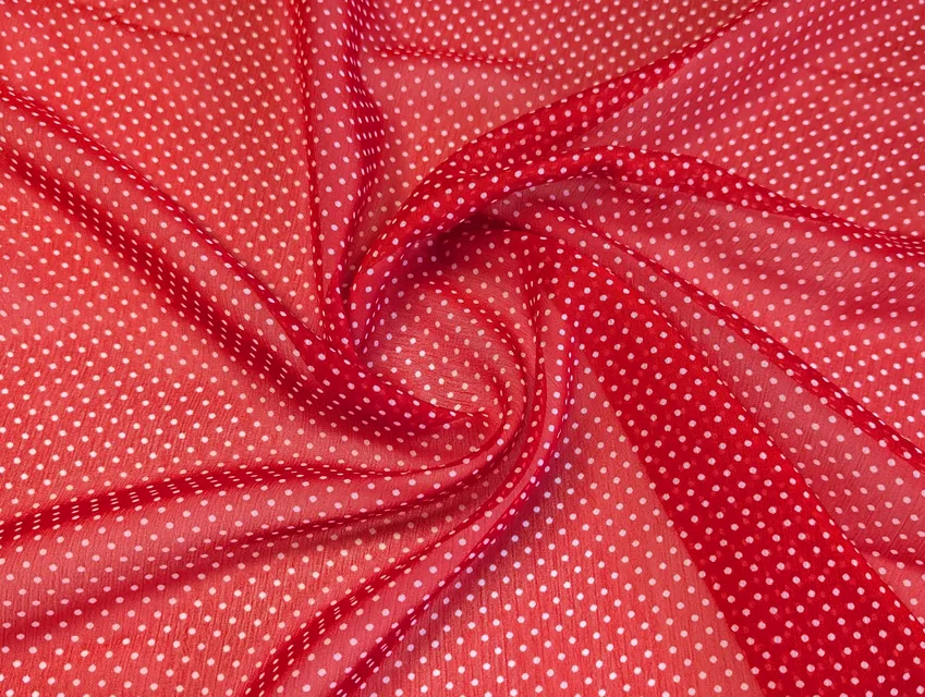 Шифон малюнок горошки, червоний - фото 1 - інтернет-магазин tkani-atlas.com.ua