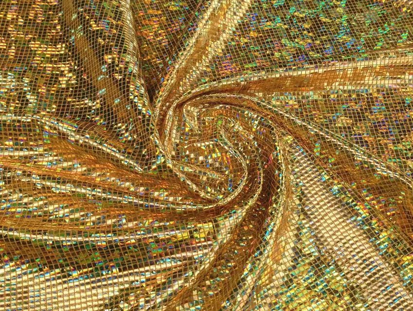 Трикотаж масло голограмма клеточка, золото - фото 1 - интернет-магазин tkani-atlas.com.ua