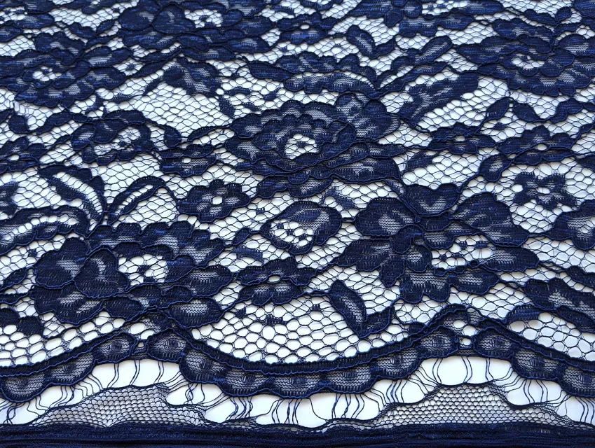 Гіпюр з фестоном квітковий, темно-синій - фото 1 - інтернет-магазин tkani-atlas.com.ua