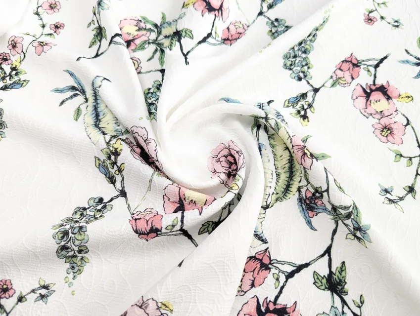 Жакард креповий нарядний квітковий, білий - фото 1 - інтернет-магазин tkani-atlas.com.ua