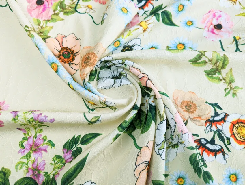 Жаккард креповый нарядный цветочная сказка, бежевый - фото 1 - интернет-магазин tkani-atlas.com.ua