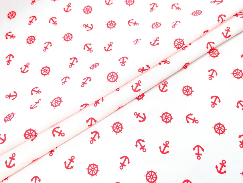 Котон якір, червоні на білому - фото 1 - інтернет-магазин tkani-atlas.com.ua