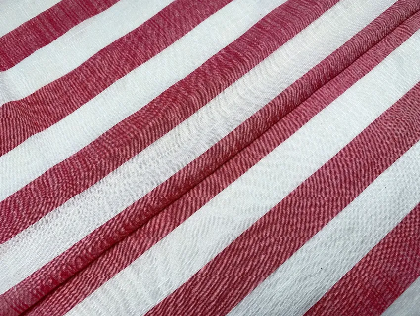 Котон штапель смужка 25 мм, молочний з червоним - фото 1 - інтернет-магазин tkani-atlas.com.ua