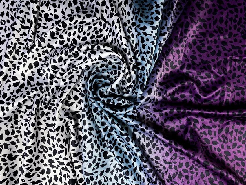 Атлас сатин градиент двухсторонний леопард, фиолетовый с бирюзовым - фото 1 - интернет-магазин tkani-atlas.com.ua