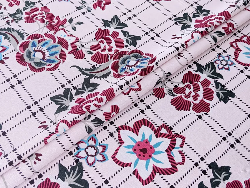 Котон стрейчевий малюнок квіткова геометрія, світло-бежевий - фото 1 - інтернет-магазин tkani-atlas.com.ua