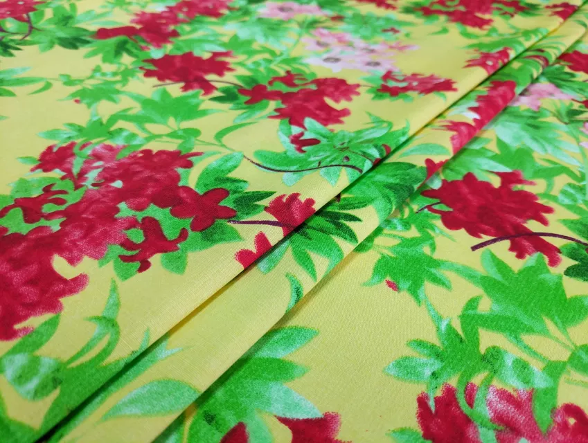 Котон стрейчевий малюнок літня акварель, жовтий - фото 1 - інтернет-магазин tkani-atlas.com.ua