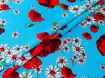 Коттон стрейчевый рисунок цветочный дуэт, синий - интернет-магазин tkani-atlas.com.ua
