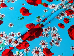 Котон стрейчевий малюнок квітковий дует, синій - інтернет-магазин tkani-atlas.com.ua