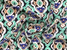 Шифон малюнок геометричний орнамент, зелено-синій - інтернет-магазин tkani-atlas.com.ua