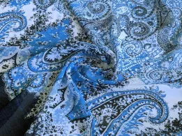 Шифон рисунок двухсторонний купон, голубой с темно-синим - интернет-магазин tkani-atlas.com.ua